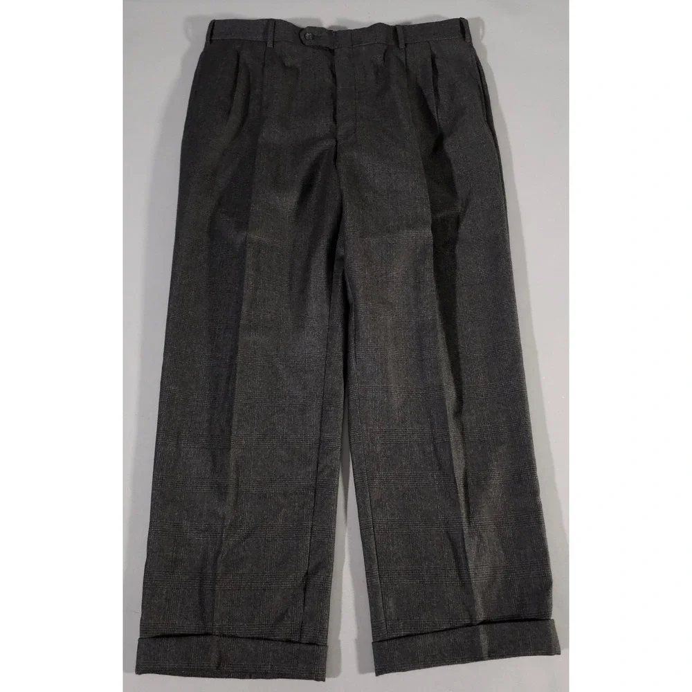 Jos. A. Bank Suit Mens 44R Gray Wool Cashmere Plaid 2-Button Pleated Cuffed